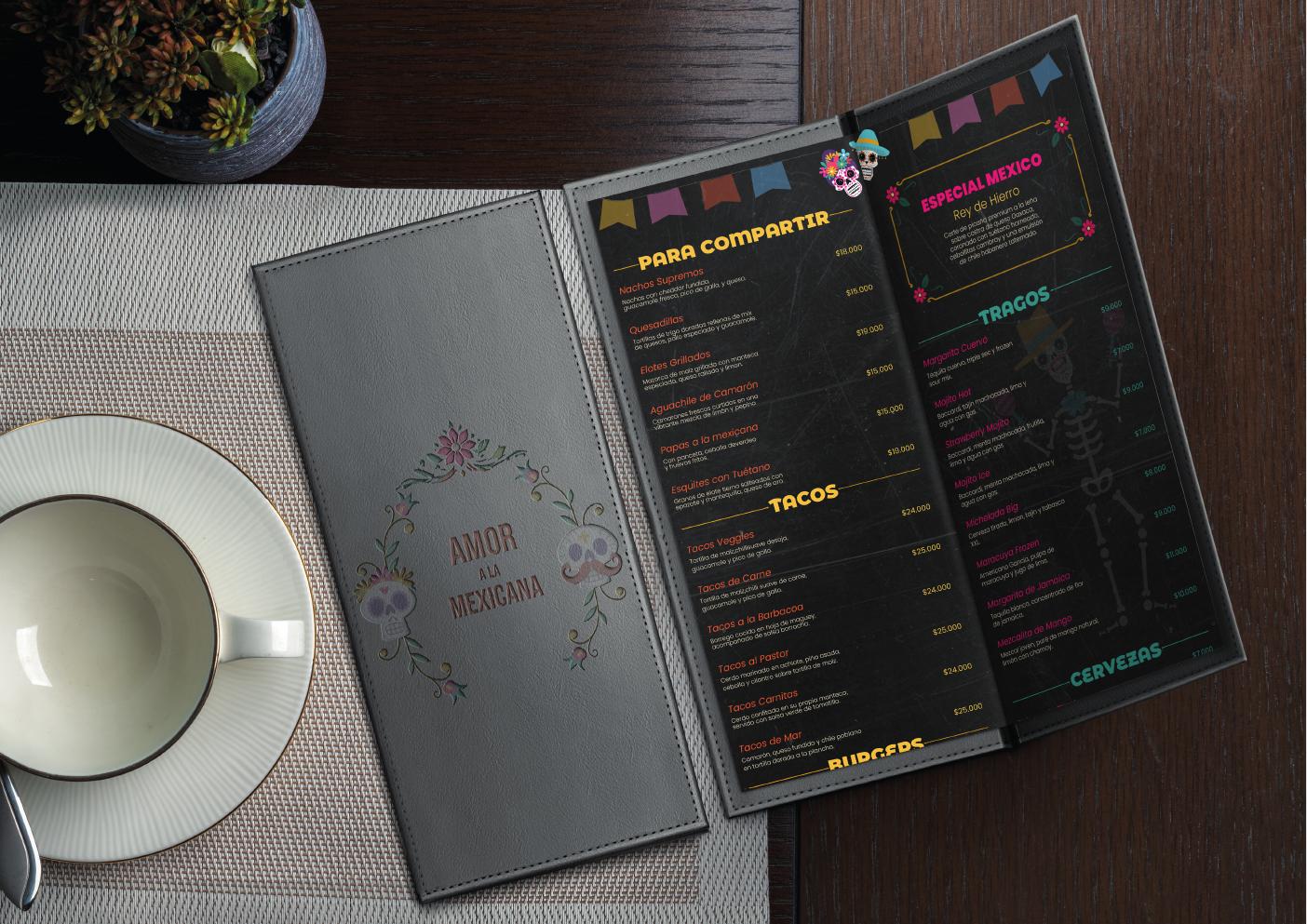 Mockup del menú Amor a la Mexicana